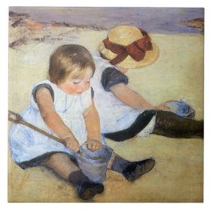 Carreau Jeunes enfants jouant sur la plage (Mary Cassatt)