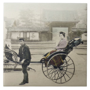 Carreau "Jinrikisha" devant un temple, c.1880 (main Co
