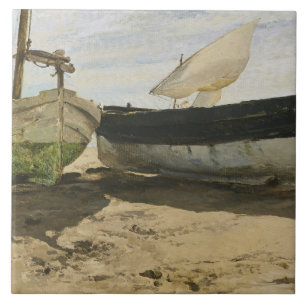 Carreau Joaquin Sorolla - Bateaux de pêche sur la plage