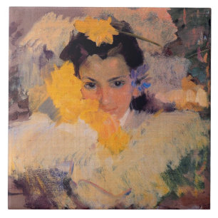 Carreau Joaquin Sorolla - Fille aux fleurs