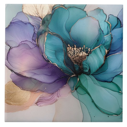 Carreau Joli Aqua bleu violet or Floral (Devant)