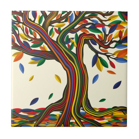 Carreau Joli Arbre Arc-en-Ciel Automne Thanksgiving (Devant)