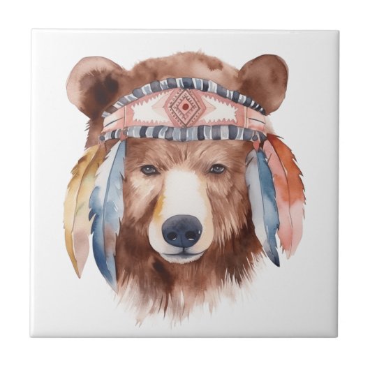 Carreau Joli boho aquarelle hippie design ours (Devant)