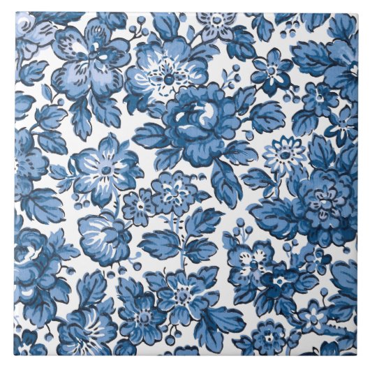 Carreau Joli Boho bleu et blanc floral (Devant)