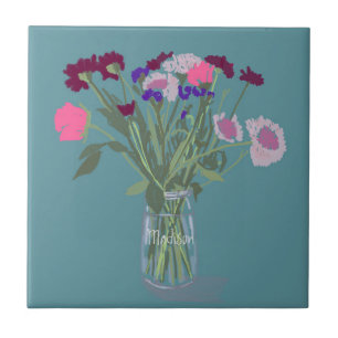 Carreau Joli Boho Fleurs sauvages doux +Nom personnalisé