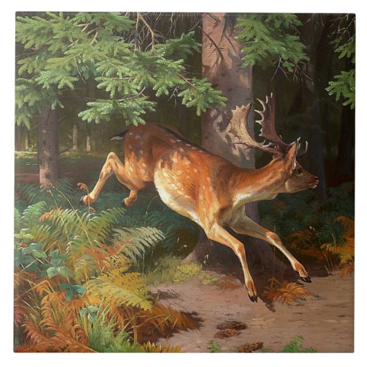 Carreau Joli Cerf Rouge Dans La Forêt (Devant)