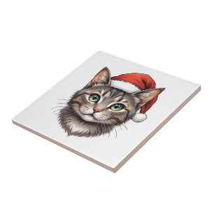 Carreau Joli chat de Noël avec chapeau de Père Noël