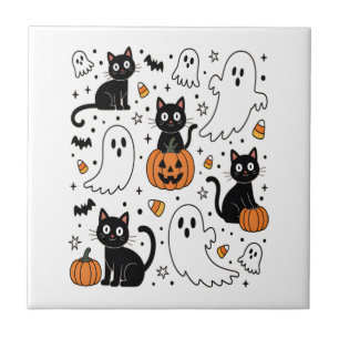 Carreau Joli chat fantôme Halloween Boo
