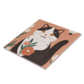 Carreau Joli Chat Heureux avec Fleurs de Printemps  (Côté)