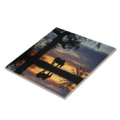 Carreau Joli cheval et coucher de soleil avec chêne et eau (Côté)