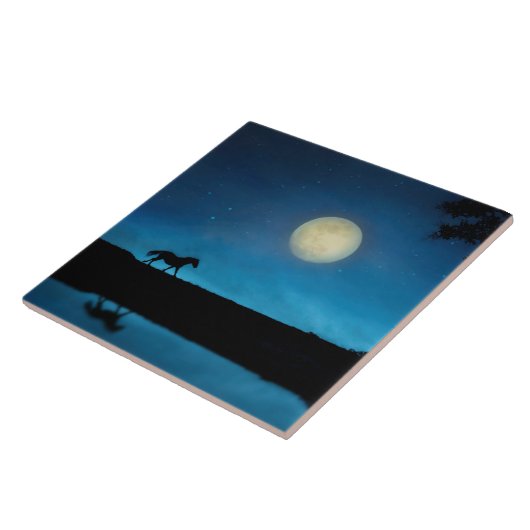 Carreau Joli cheval et lune avec ciel bleu (Côté)