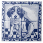 Carreau Joli Chien Chien Bleu Blanc Dedham Delft Trivet (Devant)