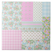 Carreau Joli chien rose bleu Rose Faux Patchwork (Devant)