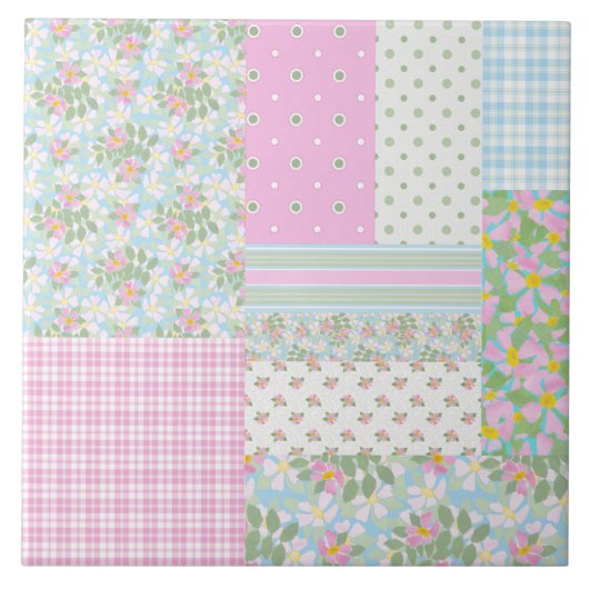 Carreau Joli chien rose bleu Rose Faux Patchwork (Devant)