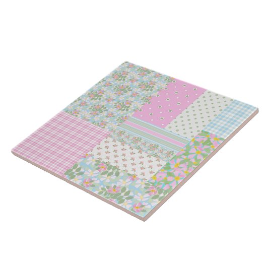 Carreau Joli chien rose bleu Rose Faux Patchwork (Côté)