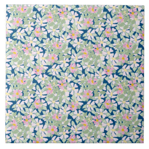 Carreau Joli chien rose Rose sur Motif bleu foncé