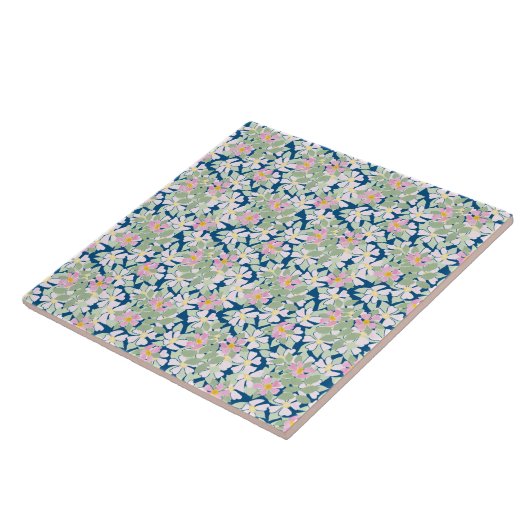 Carreau Joli chien rose Rose sur Motif bleu foncé (Côté)