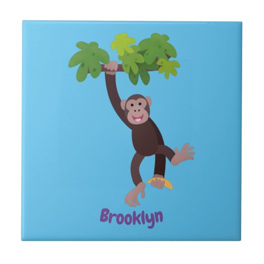 Carreau Joli chimpanzé dans la jungle suspendu dessin anim (Devant)