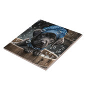 Carreau Joli chiot Labrador noir en bain moussant au spa (Côté)