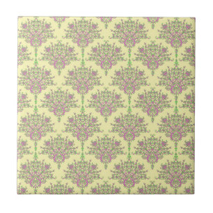 Carreau Joli damas floral en rose, vert et jaune pâle