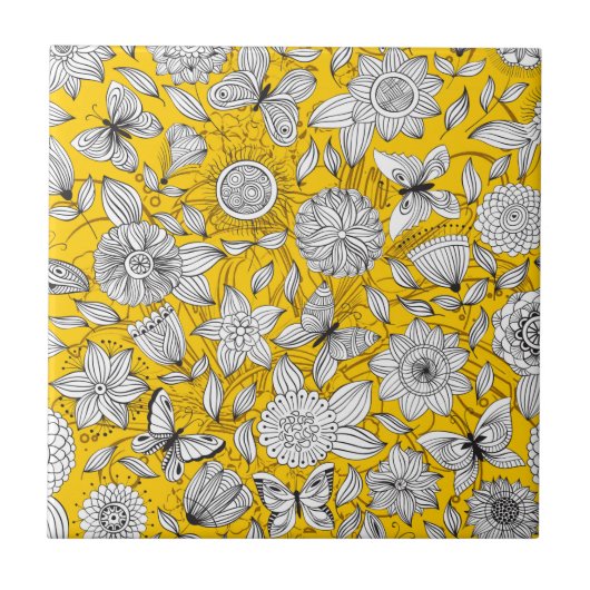 Carreau Joli design abstrait floral blanc jaune (Devant)