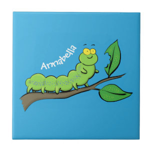 Carreau Joli dessin animé de chenille verte mignonne