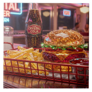 Carreau Joli diner rétro Burger et frites cristallins