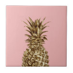 Carreau Joli élégant or girly & ananas rose pastel<br><div class="desc">Élégant et mignon ananas en faux or.</div>