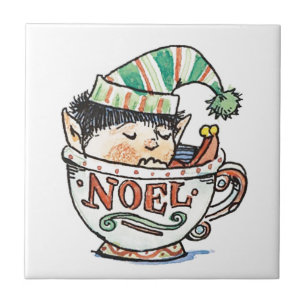 Carreau Joli elfe de Noël de dessin animé dormant dans une