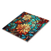 Carreau joli faux vitrail fleurs (Côté)