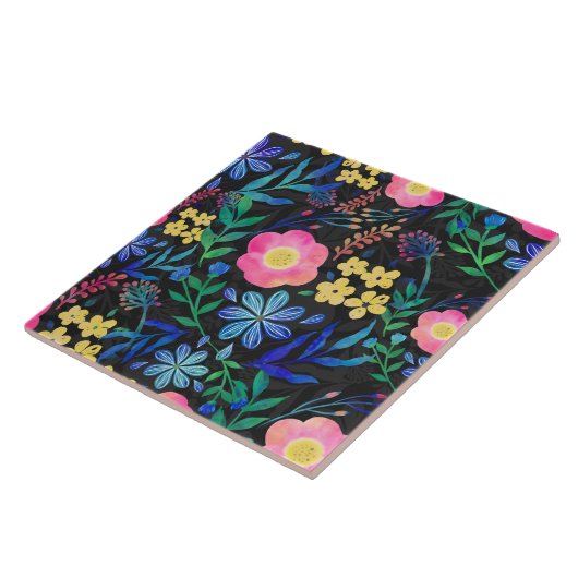 Carreau Joli Fille rose bleu floral gris design (Côté)