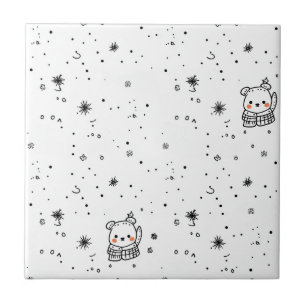Carreau Joli flocon de neige d'ours polaire d'hiver