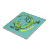 Carreau Joli gecko vert salutations avec dessin animé (Côté)