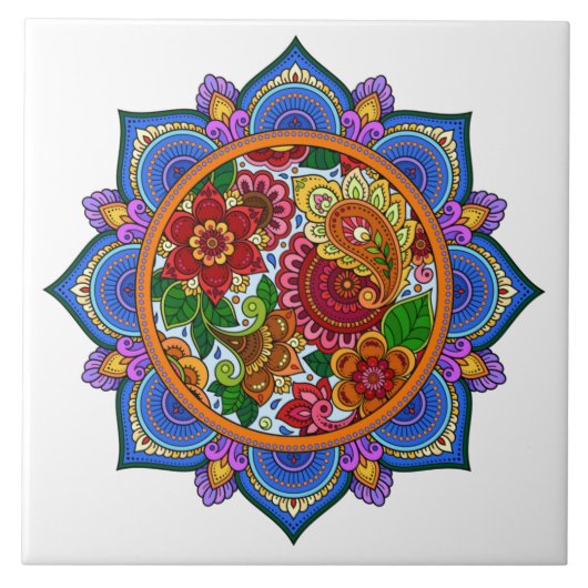 Carreau Joli Mandala Floral Peint (Devant)