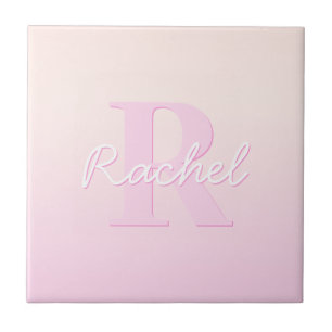 Carreau Joli monogramme personnalisable Dégradé pêche et