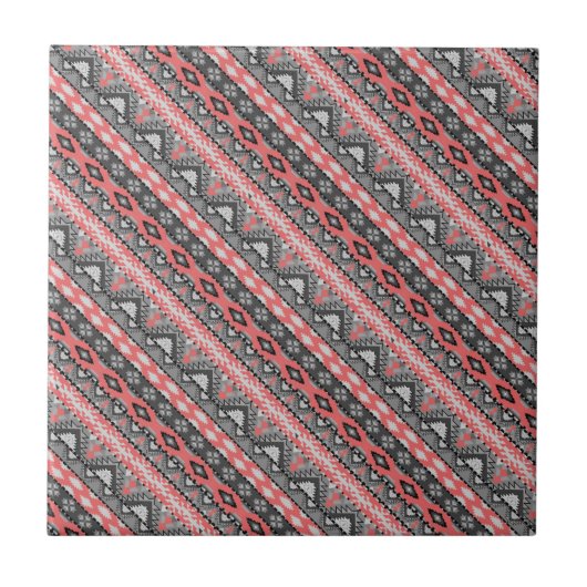 Carreau Joli motif aztèque gris rouge (Devant)