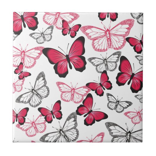 Carreau Joli Motif d'art papillon rouge et noir (Devant)