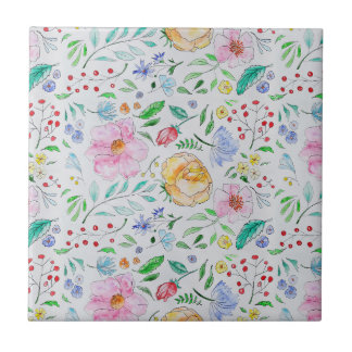 Carreau Joli motif de fleurs et de bourgeons à l'aquarelle