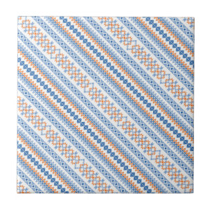 Carreau Joli motif tribal aztèque orange bleu