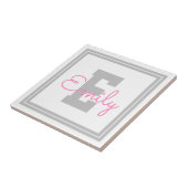 Carreau Joli nom encadré & monogramme | Gris clair & Rose (Côté)