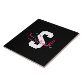 Carreau Joli nom et monogramme | Noir Blanc et Rose (Côté)