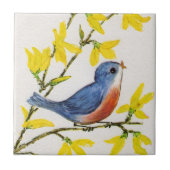Carreau Joli Oiseau Bleu Chantant Branche d'Arbre (Devant)