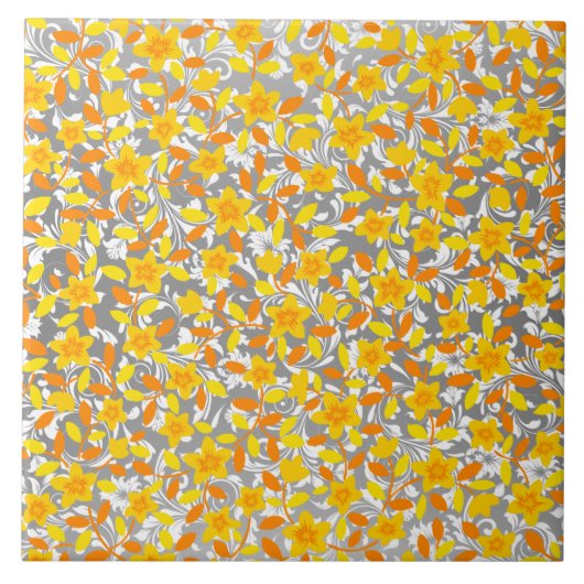 Carreau Joli orange jaune fleurs blanches motif (Devant)