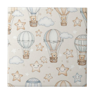 Carreau Joli ours en peluche montgolfière motif neutre 1