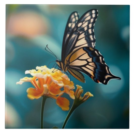 Carreau Joli Papillon sur une Fleur (Devant)