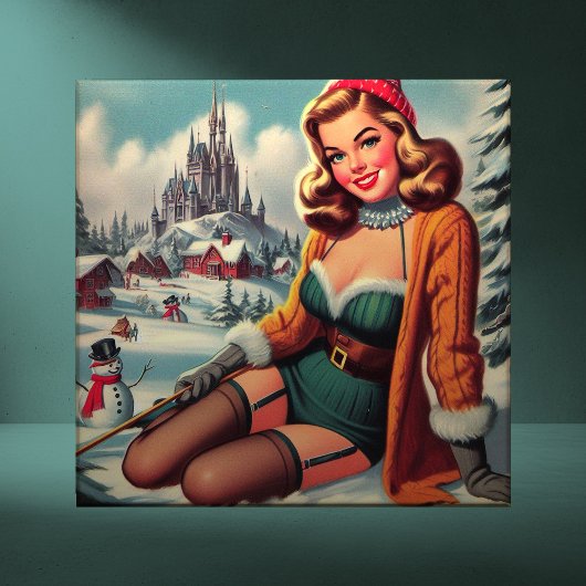 Carreau Joli pin-up rétro d'hiver