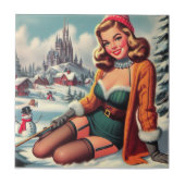 Carreau Joli pin-up rétro d'hiver (Devant)
