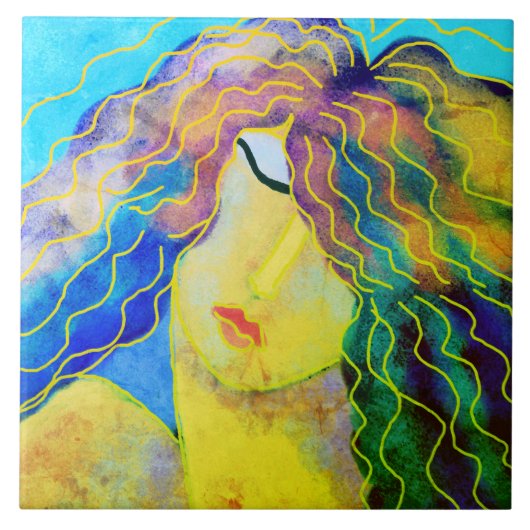 Carreau Joli portrait numérique Abstrait d'une femme (Devant)