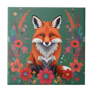 Carreau Joli renard rouge et fleurs