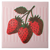 Carreau Joli Risographe Rose 3 Fraises & Rayures (Devant)